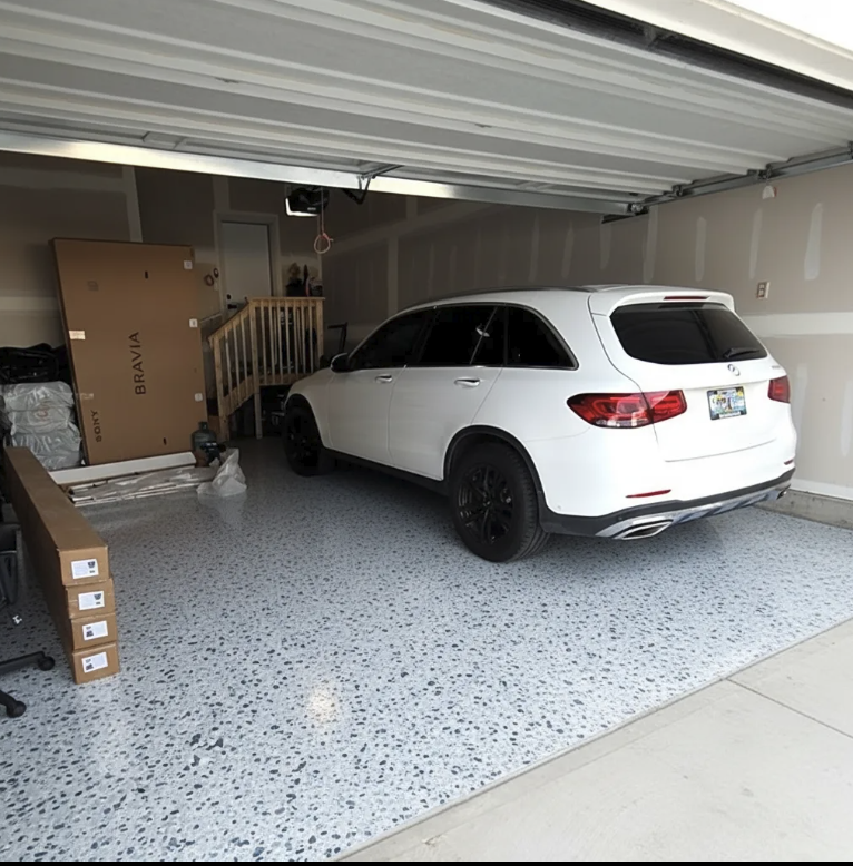 Garage with vehicle
